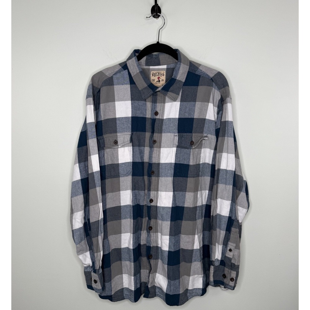 RedHead Men's Button Up Shirt Sz 2XL XXL Blue Checked Plaid Flannel Outdoor EUC